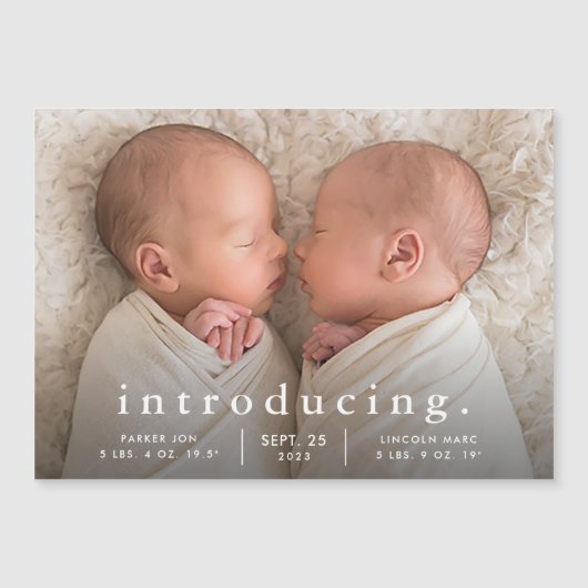 シンプルミニマルツインフォト誕生のお知らせ マグネット招待状 (正面)