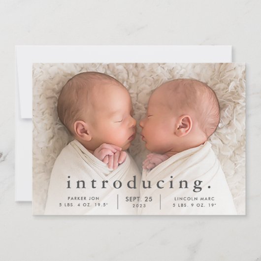 シンプルミニマルツインフォト誕生のお知らせ 案内状 (正面)