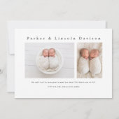 シンプルミニマルツインフォト誕生のお知らせ 案内状 (裏面)