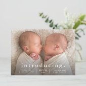 シンプルミニマルツインフォト誕生 案内状 (スタンド正面)