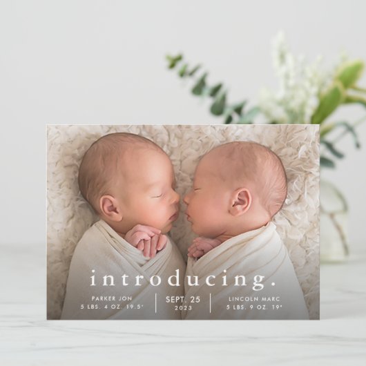 シンプルミニマルツインフォト誕生 案内状 (スタンド正面)