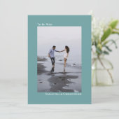 シンプルミニマルティール（緑がかった色）縦写真結婚の 招待状 (スタンド正面)