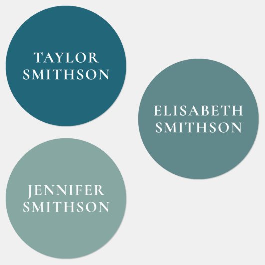 シンプルミニマルティール（緑がかった色）青パーソナライズされた名ステッカー ラベル (グループ)