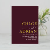 シンプルミニマルバ結婚ルガンディ金ゴールド 箔招待状 (立ち正面)