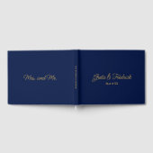 シンプルミニマルパーソナライズされたナリーブルー金ゴールド ゲストブック (全面)