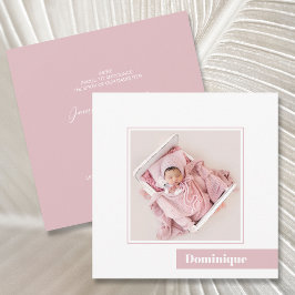 シンプルミニマルピンク写真誕生のお知らせ 招待状