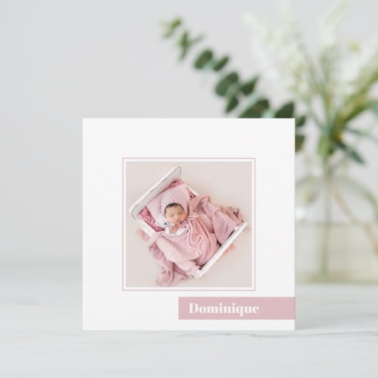 シンプルミニマルピンク写真誕生のお知らせ 招待状 (スタンド正面)