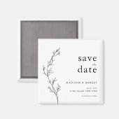 シンプルミニマルフローラ結婚式の日付の保存 マグネット (正面/裏面)