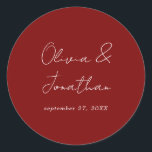 シンプルミニマルブルゴーニュ・レッド結婚脚本 ラウンドシール<br><div class="desc">シンプルミニマルBurgundy Redスクリプ結婚トのクラシックRound Sticker</div>