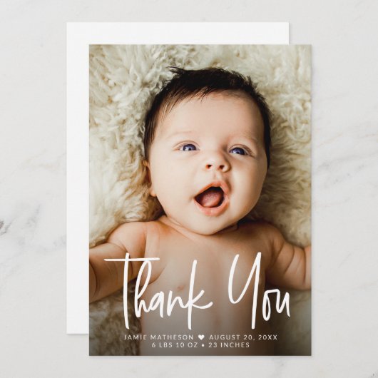 シンプルミニマルベビー写真の感謝していハート サンキューカード (正面/裏面)
