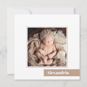 シンプルミニマルベビー写真の誕生発表 招待状 (正面)