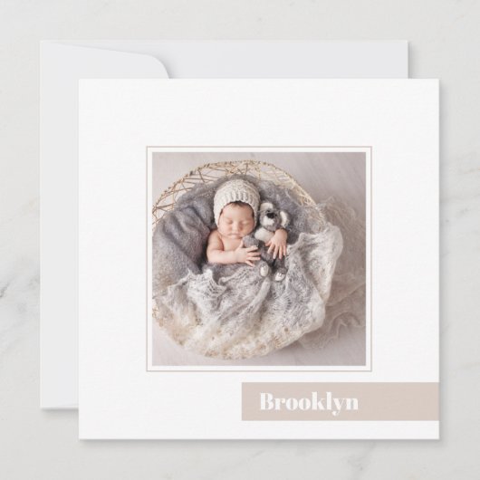 シンプルミニマルベビー写真の誕生発表 招待状 (正面)