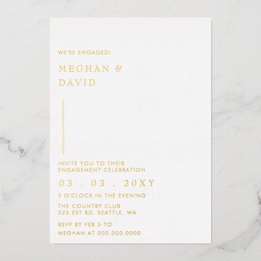 シンプルミニマルモダンエレガント婚約ホイルInvi 箔招待状 (正面)