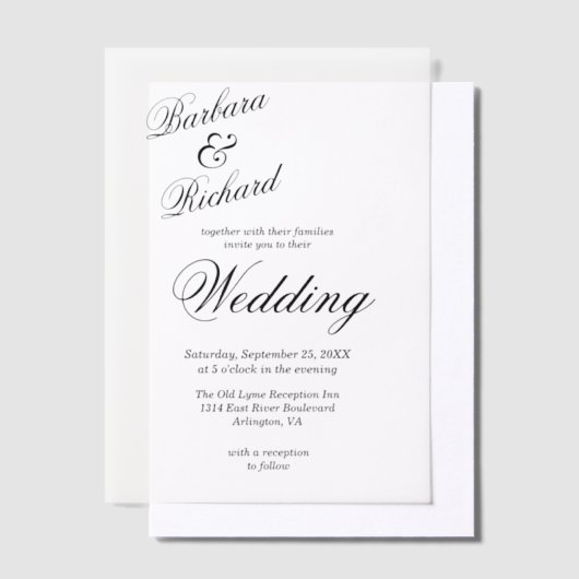 シンプルミニマルモダンエレガント結婚表紙 ベラム紙招待状 (オフセット)