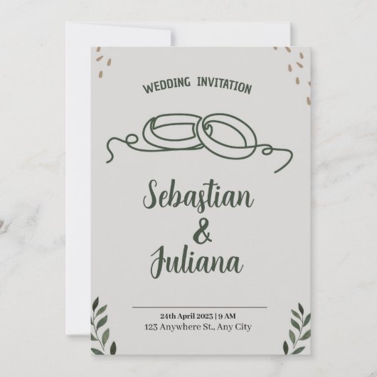 シンプルミニマルモダングリーンリーフ結婚のアクリル 招待状 (正面)