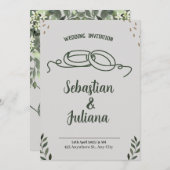 シンプルミニマルモダングリーンリーフ結婚のアクリル 招待状 (正面/裏面)