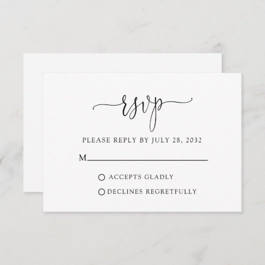 シンプルミニマルモダンスクリプトタイポグラフィ 出欠カード (正面/裏面)