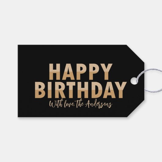 シンプルミニマルモダンタイポグラフィハッピーバースデー ギフトタグ (正面(横))