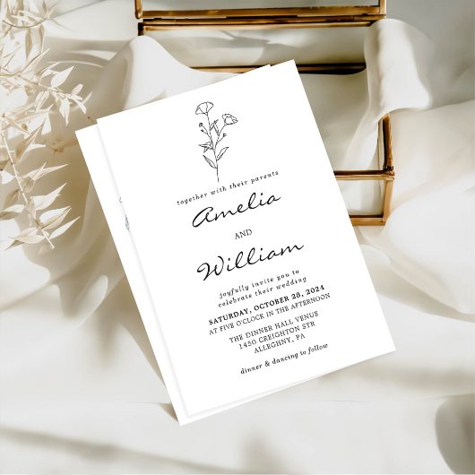 シンプルミニマルモダンフローラスケ結婚ッチ 招待状