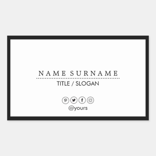 シンプルミニマルモダンリストクリーン黒&ホワイトラグジューム 長方形シール (正面)