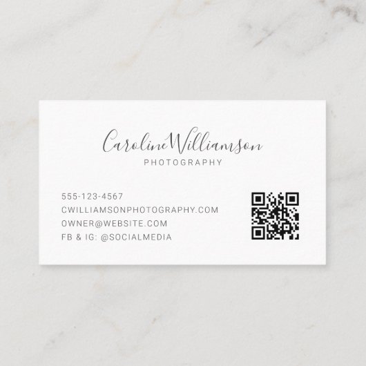 シンプルミニマルモダンリストスクリプト白黒QR  名刺 (裏面)