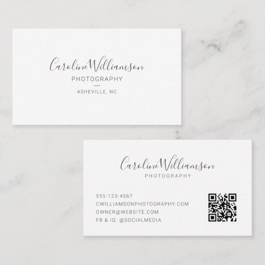 シンプルミニマルモダンリストスクリプト白黒QR  名刺 (正面/裏面)