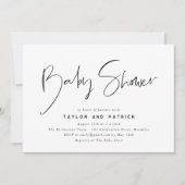 シンプルミニマルモダン主義の手書きベビーシャワー 招待状 (正面)