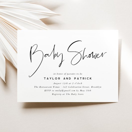 シンプルミニマルモダン主義の手書きベビーシャワー 招待状