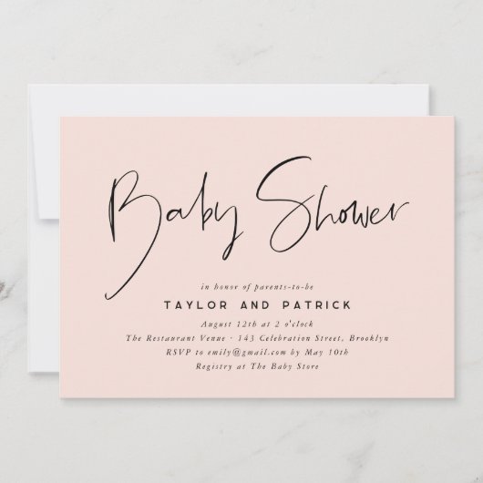 シンプルミニマルモダン主義の手書きベビーシャワー 招待状 (正面)