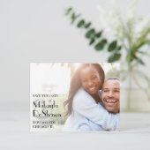 シンプルミニマルモダン写真の日付を保存結婚する ポストカード (スタンド正面)