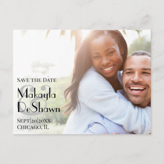 シンプルミニマルモダン写真の日付を保存結婚する ポストカード (正面)