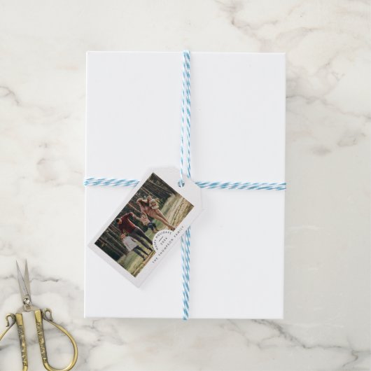 シンプルミニマルモダン家族の写真クリスマス ギフトタグ (より糸つき)