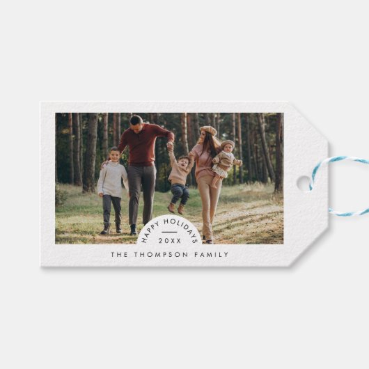 シンプルミニマルモダン家族の写真クリスマス ギフトタグ (正面(横))