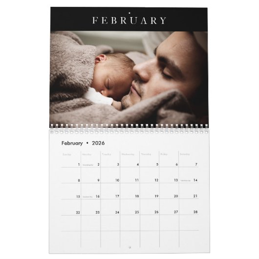 シンプルミニマルモダン家族の写真 カレンダー (2月 2026)