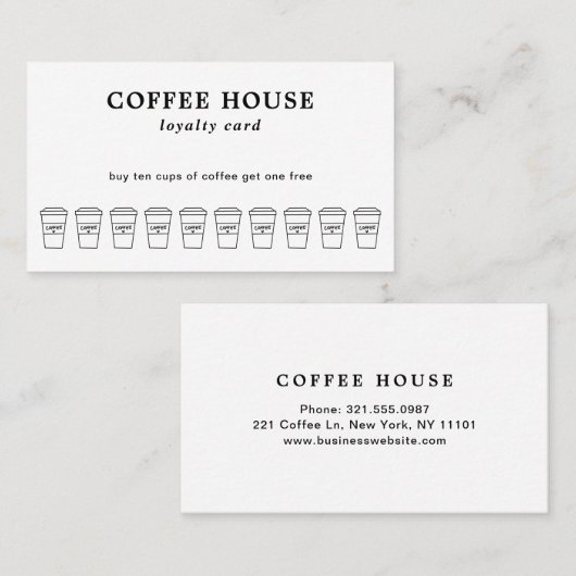 シンプルミニマルモダン白黒喫茶店 ロイヤリティカード (正面/裏面)