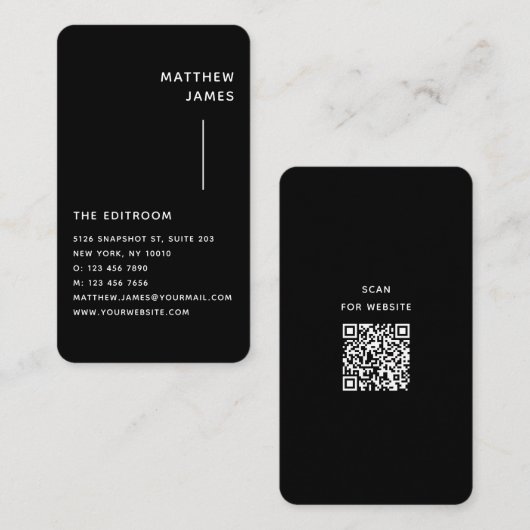 シンプルミニマルモダン白黒QRコード 名刺 (正面/裏面)
