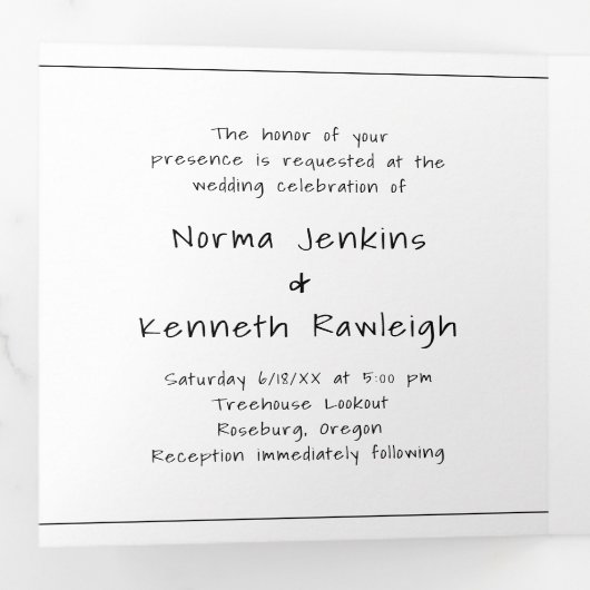 シンプルミニマルモダン結婚写真 三つ折り招待状 (内部最初)