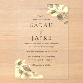 シンプルミニマルモダン金ゴールド結婚リーフ アクリル招待状 (正面)