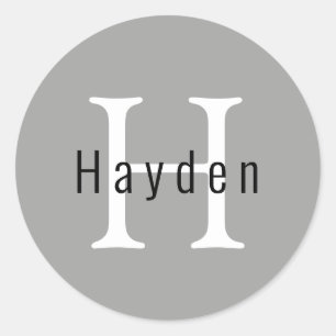 シンプルミニマルモダン銀モノグラム名イニシャル ラウンドシール