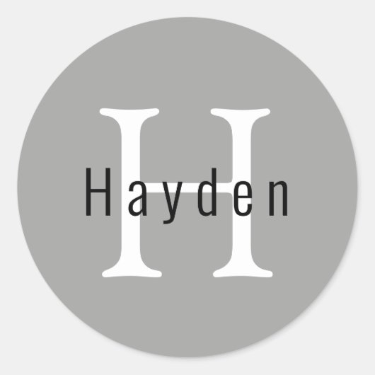 シンプルミニマルモダン銀モノグラム名イニシャル ラウンドシール (正面)