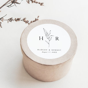 シンプルミニマルモノグラム結婚植物薬 ラウンドシール