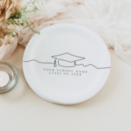 シンプルミニマルラインアート卒業キャップ ペーパープレート