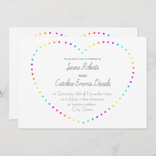 シンプルミニマルレインボー結婚レズ 招待状 (正面/裏面)