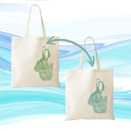 シンプルミニマル両面グリーンとブルーバニー トートバッグ