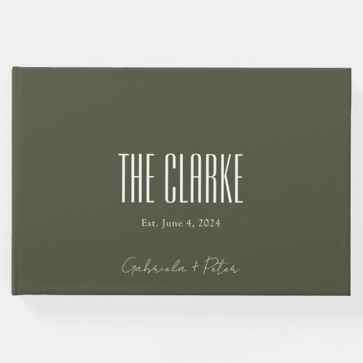 シンプルミニマル主義オリーブグリモダンン結婚ズ ゲストブック (正面)