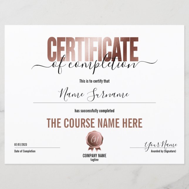 シンプルミニマル修了証 (正面)