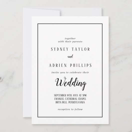 シンプルミニマル写真インフォーマル結婚フレーム 招待状 (正面)