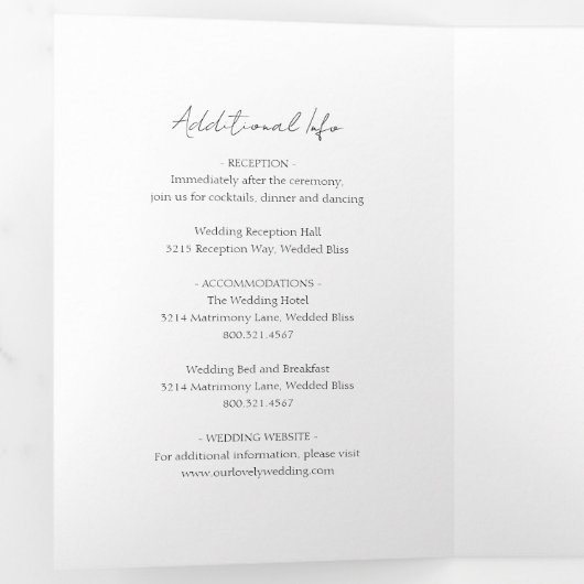 シンプルミニマル写真クラシックエレガントウェディング 三つ折り招待状 (内部最初)