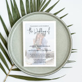 シンプルミニマル写真ダスティブルーQRコードRSVP 招待状