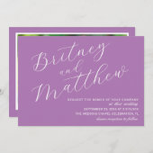 シンプルミニマル写真ラベンダースクリプ結婚ト 招待状 (正面/裏面)